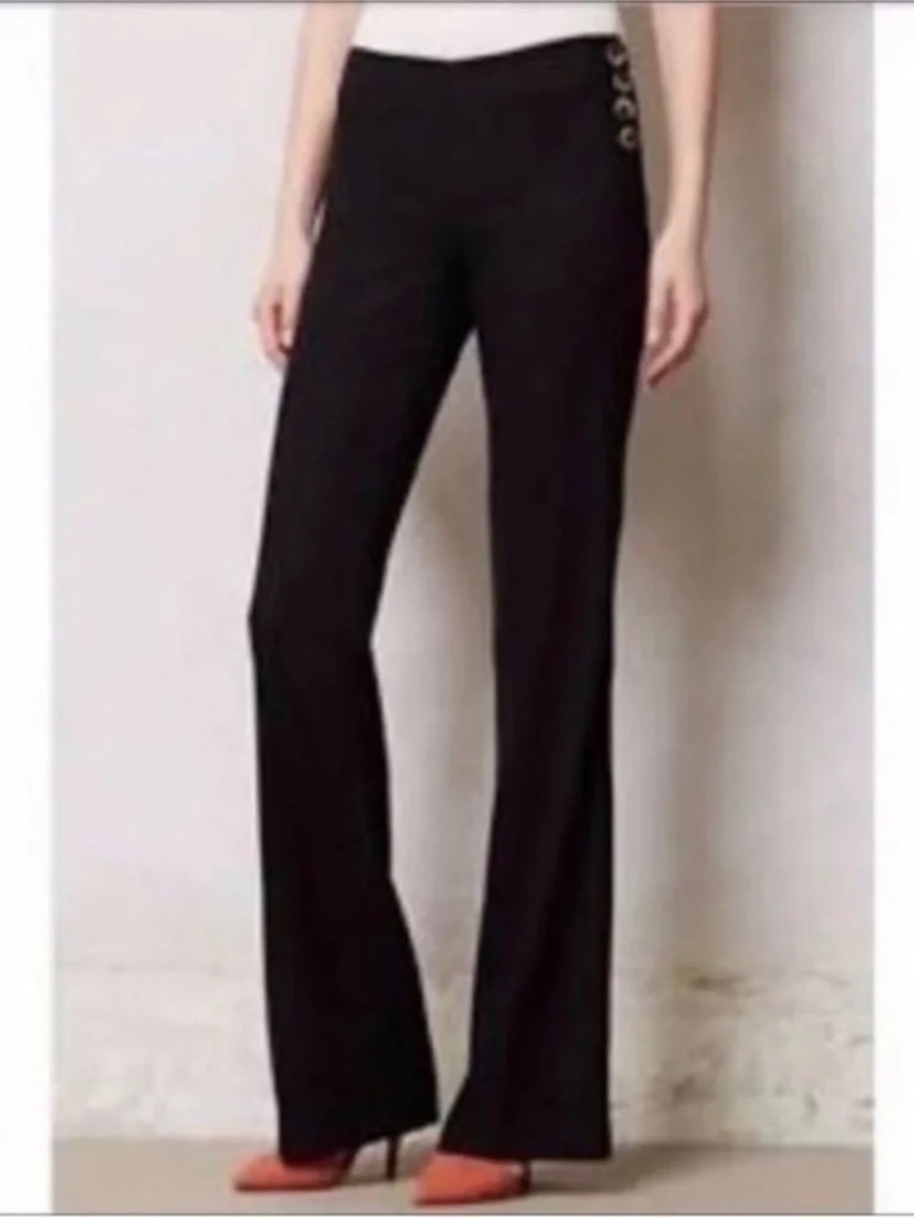 Anthropologie Elevenses Brighton Side Button Closure Trouser Pants in Black
